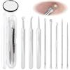 Icyowls 9 pezzi Set di strumenti per brufoli, rimuovi punti neri, strumenti professionali in acciaio inossidabile per acne e comedoni, doppia estremità, igienico, durevole, con custodia