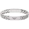 Emporio Armani Bracciale da uomo in acciaio inossidabile con chiusura a moschettone, a cursore o a magnete, Grigio argento