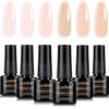 Luxbon 5 IN 1 Set di Rubber Base Gel Smalti Semipermanente per Unghie in Gel, 6 colori Apex Building Smalto gel nudo autolivellante rosa pesca Neutro trasparente UV LED Soak Off Kit 006