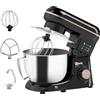 HOMCOM Impastatrice Planetaria da 4.5L a 6 Velocità con Frusta e Gancio, Mixer Cucina in Acciaio Inox, Plastica e Alluminio, 35x22x29 cm, Nero e Argento