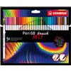 Stabilo Pen 68 Brush Arty Pack de 30 Rotuladores - Punta de Pincel - Tinta a Bas