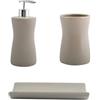 MSV Set da 3 accessori per il bagno, con dispenser per sapone, portasapone e portaspazzolino, in ceramica, colore grigio talpa (Palma Taupe)