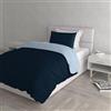 Italian Bed Linen Set Copripiumino 100% Cotone Natural Color, Made in Italy - Parure Copri Piumino - Sacco Piumone 150x200 cm con Doppia Patella e Federa Cuscino, Singolo, Blu Scuro/Azzurro