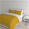 Italian Bed Linen Set Copripiumino 100% Cotone Natural Color, Made in Italy - Parure Copri Piumino - Sacco Piumone 250x200 cm con Doppia Patella e Federe Cuscino, Matrimoniale, Senape/Grigio Chiaro