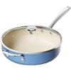 Redchef Padella da 28 cm, con coperchio, rivestimento antiaderente, in ceramica, a induzione con manico in acciaio inox, senza PTFE, senza PFAS, adatta al forno, lavabile in lavastoviglie, colore: blu