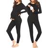 Ekouaer Pigiama Donna Premaman Pigiami maternità Manica Lunga Invernali Due Pezzi Abbigliamento da Notte Morbido Camicia da Notte, Nero, M