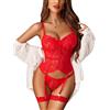 Avidlove Completo Intimo da Donna Babydoll in Pizzo Sexy 4 Pezzi Body con Reggiseno con Ferretto e Mutandine con Giarrettiera Verde XL