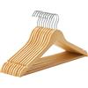 SONGMICS Grucce Legno, 10 Pezzi, Appendiabiti con Scanalature su Spalle, Barra Portapantaloni Antiscivolo e Gancio Girevole a 360°, per Completi Camicie Cappotti, Naturale e Argento CRW001-10