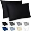 Dreamzie Federe Cuscino Letto 40x70cm - Set da 2 in Microfibra Spazzolata con Cerniera Certificate Oeko-Tex - Federe Cuscini Letto Matrimoniale - Nero