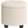 SONGMICS Pouf Contenitore Rotondo, Cassapanca, 45 x 45 x 44,5 cm, Poggiapiedi con Gambe, Tessuto Effetto Lino, Portata Fino a 150 kg, per Soggiorno, Camera da Letto, Beige Chiaro LOM011W01