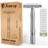 Kanzy Rasoio di Sicurezza a Doppio Filo per Barba con 10 lame Rasoio Manuale Classico Manico Cromato Safety Razor