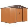 Outsunny Casetta da Giardino 4.9 m² con Fondazione, 4 Prese d'Aria e 2 Porte Scorrevoli, Capanno Porta Attrezzi in Lamiera d'Acciaio, 277x195x192 cm, Giallo