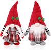 KAHEIGN 2 Pezzi Bambola di Peluche Gnomo di Natale, Plaid Rosso Gnomi di Peluche Lavorati a Mano Bambola Elfo Nano Gonk Seduto per Camini Ufficio Natale Festa Decoro (27cm x 14cm)