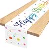 TaimeiMao Tovaglia colorata Happy Birthday, decorazione per compleanno, runner da tavolo per compleanno, decorazione da tavolo per compleanno per ragazzi e ragazze,180 x 35 cm (bianco)