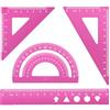 MSDADA Set di 4 righelli triangolari, goniometri, quadrati e righelli, in lega di alluminio, kit di righelli da disegno geometrico, per studenti, scuola, casa, ufficio (colore rosa, 15 cm)