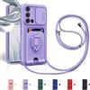 Aithne Cover Compatibile con Samsung Galaxy A31, Slidable Protezione Fotocamera, 360°Anello Support Slot Schede Cordino Collana Necklace Silicone Case - Porpora