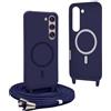 YFSYLL Magnetica Cover per Samsung Galaxy S23 con Cordino,Compatibile con MagSafe,Silicone Case con Regolabile Cordino da Collo Nylon Catena Collana Tracolla - Blu