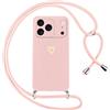 Oelrstfe Cover per iPhone 17 Pro con Cordino,Custodia Silicone Morbido Sottile con Motivo Cuore e Collana Laccio Tracolla,Antiurto Antigraffio Corda Collo Regolabile Protettiva Case,Rosa