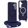 YFSYLL Magnetica Cover per Samsung Galaxy S24 Plus con Cordino,Compatibile con MagSafe,Silicone Case con Regolabile Cordino da Collo Nylon Catena Collana Tracolla - Blu