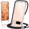 Oelrstfe Cover con Cordino per Google Pixel 8, Trasparente Silicone Sottile Morbido Custodia con Regolabile Collana Laccio Tracolla, Antigraffio Antiurto Proteggere Case con Corda, Nero