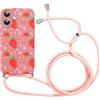 Yirlbey Cover per iPhone 16 6,1'' con Cordino, Aesthetic Fiocco Fiori Motivo Disegno Silicone Case Corda con Regolabile Laccio Antiurto Antigraffio Bumper Protezione della Fotocamera Custodia, Fragola