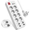 AONOKA Multipresa Ciabatta Elettrica USB 12 Presa,Ciabatta Multipresa 12 Posti Protezione Sovratensione con Interruttori,Adattatore Presa 2 USB-C e 2 USB-A,Universali Tedesca Spina Schuko1,5M Cavo,Bianco