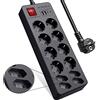 AONOKA Ciabatta Multipresa USB C,Multipresa Ciabatta Elettrica 12 Presa Protezione Sovratensione con Interruttori,Caricatore usb Multiplo 2 USB-C e 2 USB-A Universali Tedesca Spina Schuko 1,5M,Nero