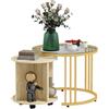 HOMCOM Set 2 Tavolini da Salotto Rotondi con Design Impilabile, 4 Ripiani Inferiori e 4 Ruote, Ø60x47 cm e Ø40x42 cm, Color Oro e Rovere