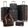 Ystyle Set 6 Valigie da Viaggio (57/67/77cm) e Beauty Case Rigide Valigia in ABS Trolley con 4 Ruote & TSA lucchetto, Borsone da Viaggio Espandibile, Borsa da Toilette, Nero Marrone