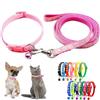 HimyBB Collare per cani rosa XS con set di guinzaglio e campana, in nylon riflettente, collare per cuccioli con stampa di zampe, per lettiera per gatti di piccola taglia, gattini e ragazze