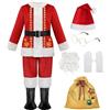 ReliBeauty Vestito Babbo Natale Bambino, Set Completo 9 Pezzi in Velluto, Costume Natale e Halloween, 100