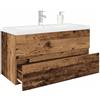 Gecheer Mobile da Bagno,Sospeso,Pensile,a Muro,Moderno,con Rubinetto e Scarico,con Lavabo Lavandino Integrato,in Legno Multistrato,Legno Antico 90x38,5x45 cm