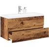 Gecheer Mobile da Bagno,Sospeso,Pensile,a Muro,Moderno,senza Rubinetto e Scarico,con Lavabo Lavandino Integrato,in Legno Multistrato,Legno Antico 90x38,5x45 cm