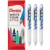 Pentel Energel BLN75 - Penna a sfera retrattile con inchiostro gel, 0,5 mm, 54% riciclata, inchiostro nero, confezione da 3 pezzi, takoyaki