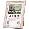 3-B Cornice portafoto MORI - Bianco vintage (Rustical con venature del legno visibili) - 15 x 21 cm (A5) - Cornice in legno, cornice per documenti con vetro acrilico