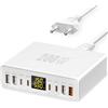 YSYFAD Caricatore USB C Multiplo 8 Porte con Schermo LED, YSYFAD 200W Stazione di Ricarica GAN Fast PD PPS Caricatore Type C 45W QC USBA caricabatterie per iPhone iPad Macbook laptop Samsung, Bianco