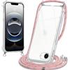 Oelrstfe Cover con Cordino per iPhone 16E/iPhone SE 4 2025, Trasparente Silicone Custodia con Regolabile Collana Laccio Tracolla, Antigraffio Proteggere Case Corda per iPhone 16E/iPhone SE 4, Rosa
