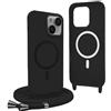 YFSYLL Magnetica Cover per iPhone 13 Mini con Cordino,Compatibile con MagSafe,Silicone Case con Regolabile Cordino da Collo Nylon Catena Collana Tracolla - Nero