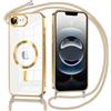 Oelrstfe Magnetica Cover per iPhone 16e 6.1 con Cordino Regolabile, Compatibile con MagSafe,Trasparente Custodia con Collana Tracolla Laccio Collo TPU Silicone Lanyard Case Antiurto, Oro