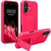 kwmobile 1x Custodia Compatibile con Apple iPhone 16 - Cover Supporto Dita - Back Case per Smartphone - Protezione Gommata Rosa Shocking
