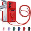 Aithne Cover Compatibile con Xiaomi Mi 13T/13T Pro, Slidable Protezione Fotocamera, 360°Anello Support Slot Schede Cordino Collana Necklace Silicone Case - Rosso