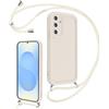 Coalbooliy Cover per Samsung Galaxy S25 5G 6,2 con Cordino per Cellulare, Custodia Silicone con Regolabile Collana Sottile Morbida Case Protezione della fotocamera Antiurto con Necklace, Bianco