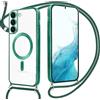 Oelrstfe Magnetica Cover per Samsung Galaxy S22 Plus 5G con Cordino Regolabile, Compatibile con MagSafe,Trasparente Custodia con Collana Tracolla Laccio Collo TPU Silicone Lanyard Case, Verde