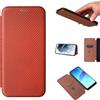 Jeelar ESONG Custodia per Motorola Edge 50 Neo,Ultra Sottile Fibra di Carbonio Custodia Antiurto Antiscivolo Cover di Protezione con Porta Carte, [Chiusura Magnetica] [Funzione di appoggio] - Marrone