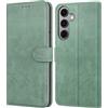 Leacckl Cover per Samsung Galaxy S24 FE, Custodia a portafoglio in Pelle PU Premium [Magnetica a Scatto] [Funzione Stand], Verde