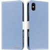Butnyeoe Cover per iPhone X Case,Custodia iPhone XS Libro,Trama Litchi PU Pelle Protettiva Portafoglio Flip/Folio Wallet Case Con Slot per Schede e Magnetica Supporto,Blu Chiaro