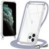 Oelrstfe Cover con Cordino per iPhone 11 Pro Max, Trasparente Silicone Custodia con Regolabile Collana Laccio Tracolla, Antigraffio Proteggere Case Corda per iPhone 11 Pro Max, Grigio