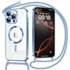Oelrstfe Magnetica Cover per iPhone 16 Pro Max 6.9 con Cordino Regolabile, Compatibile con MagSafe,Trasparente Custodia con Collana Tracolla Laccio Collo TPU Silicone Lanyard Case Antiurto, Blu