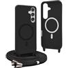 YFSYLL Magnetica Cover per Samsung Galaxy S25 Plus con Cordino,Compatibile con MagSafe,Silicone Case con Regolabile Cordino da Collo Nylon Catena Collana Tracolla - Nero