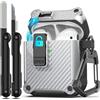 RFUNGUANGO Compatibile con Cover Custodia Airpods,pop-up automatico con clip di blocco di sicurezza, custodia rigida antiurto per tutto il corpo con portachiavi,Argento in fibra di carbonio